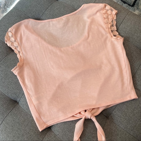 Tie Front Top with Lace Sleeve Detail - Picture 2 of 6